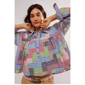 Free People Quilted Patchwork Babydoll Top
